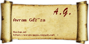 Avram Géza névjegykártya